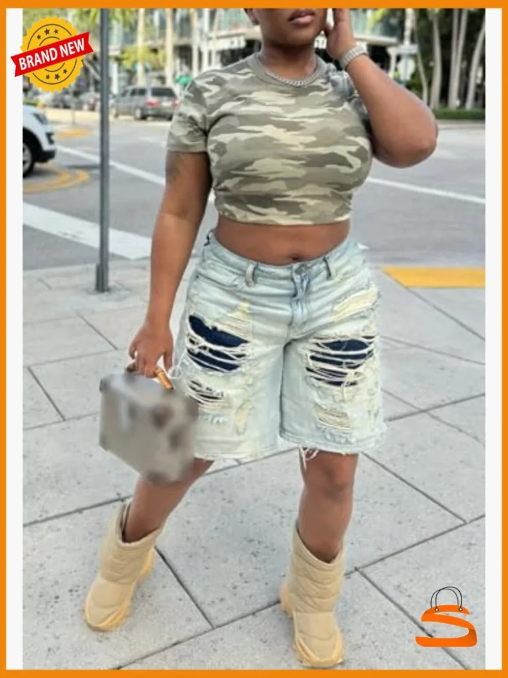 Baggy Ripped Denim Shorts High Waist Wide Leg Distressed Y2k Casual Bermuda